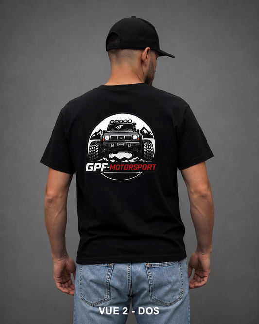 T-shirt GPF-Motorsport noir vu de dos : grand logo 4x4 entre les omoplates