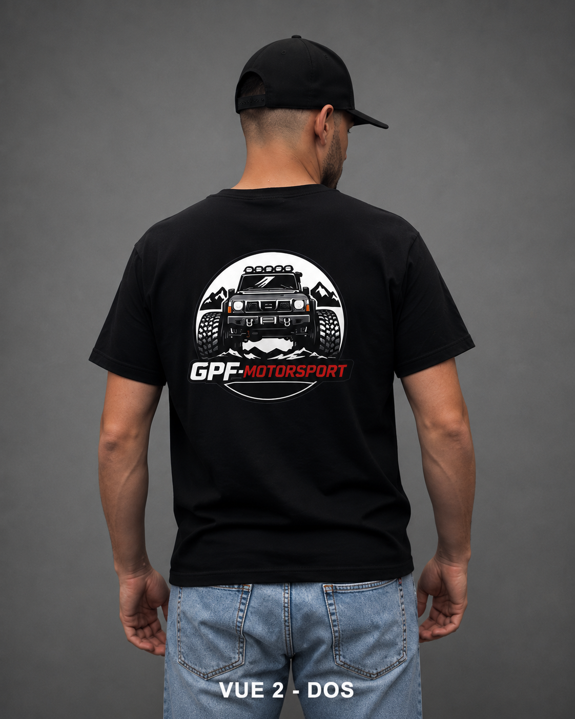 T-shirt GPF-Motorsport vu de dos : grand logo 4x4 imprimé entre les omoplates