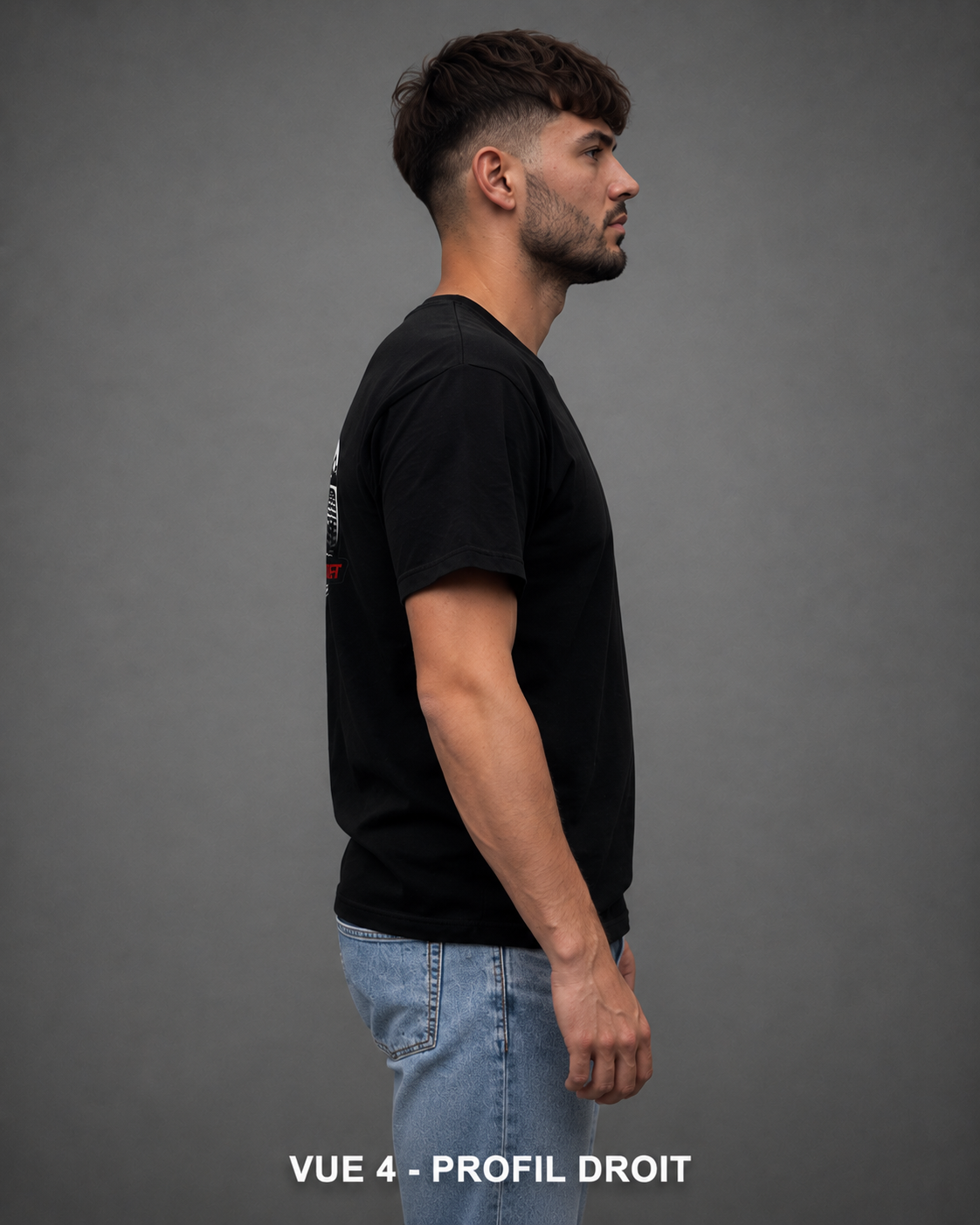 T-shirt GPF-Motorsport noir de profil droit, coupe portée
