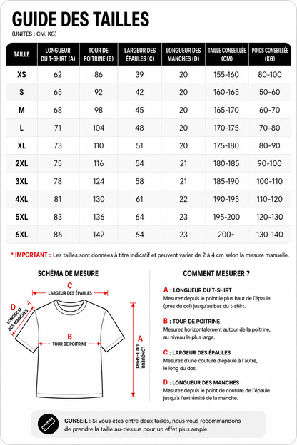 Guide des tailles du t-shirt GPF-Motorsport : longueur, tour de poitrine, épaules et manches en centimètres